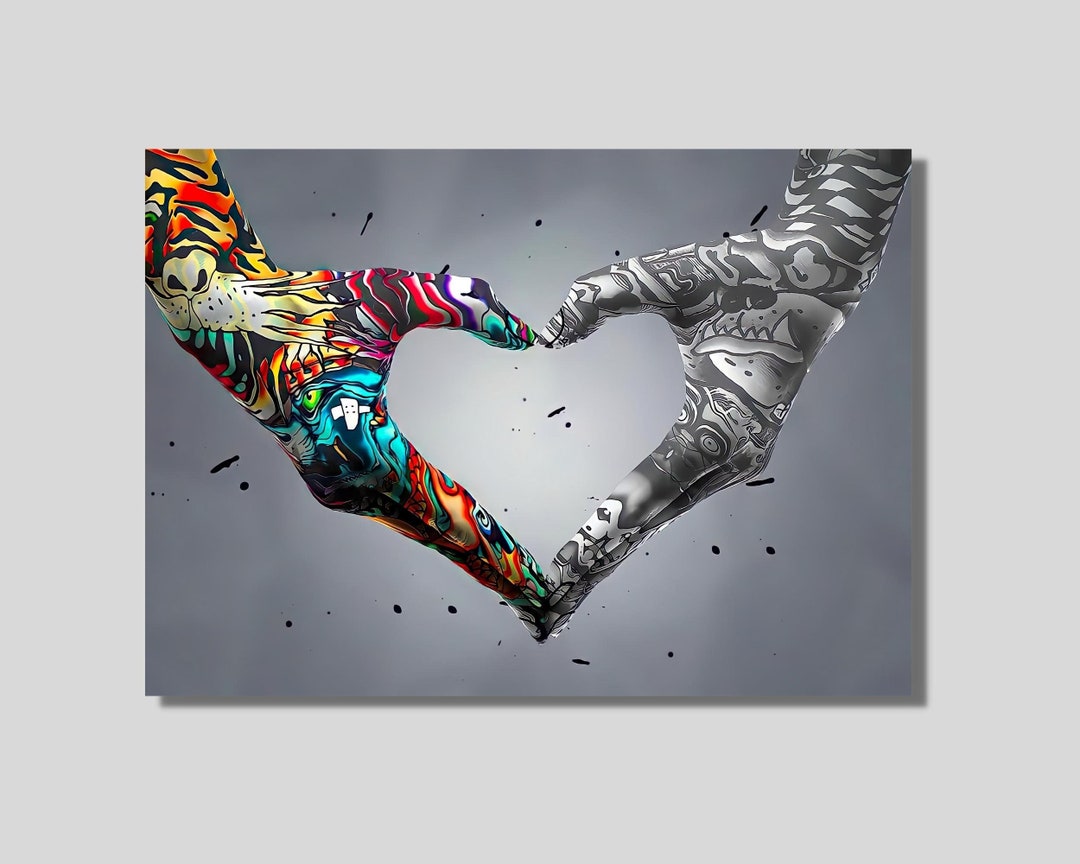 Banksy Couple Heart Hands Graffiti Canvas Wall Art,banksy Love Graffiti