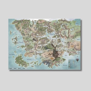 Lienzo decorativo para pared de mazmorras y dragones, póster de mazmorras y dragones, mapa de los Reinos Olvidados, póster del mapa de Faerun, arte mural para sala de juegos, regalo de Navidad