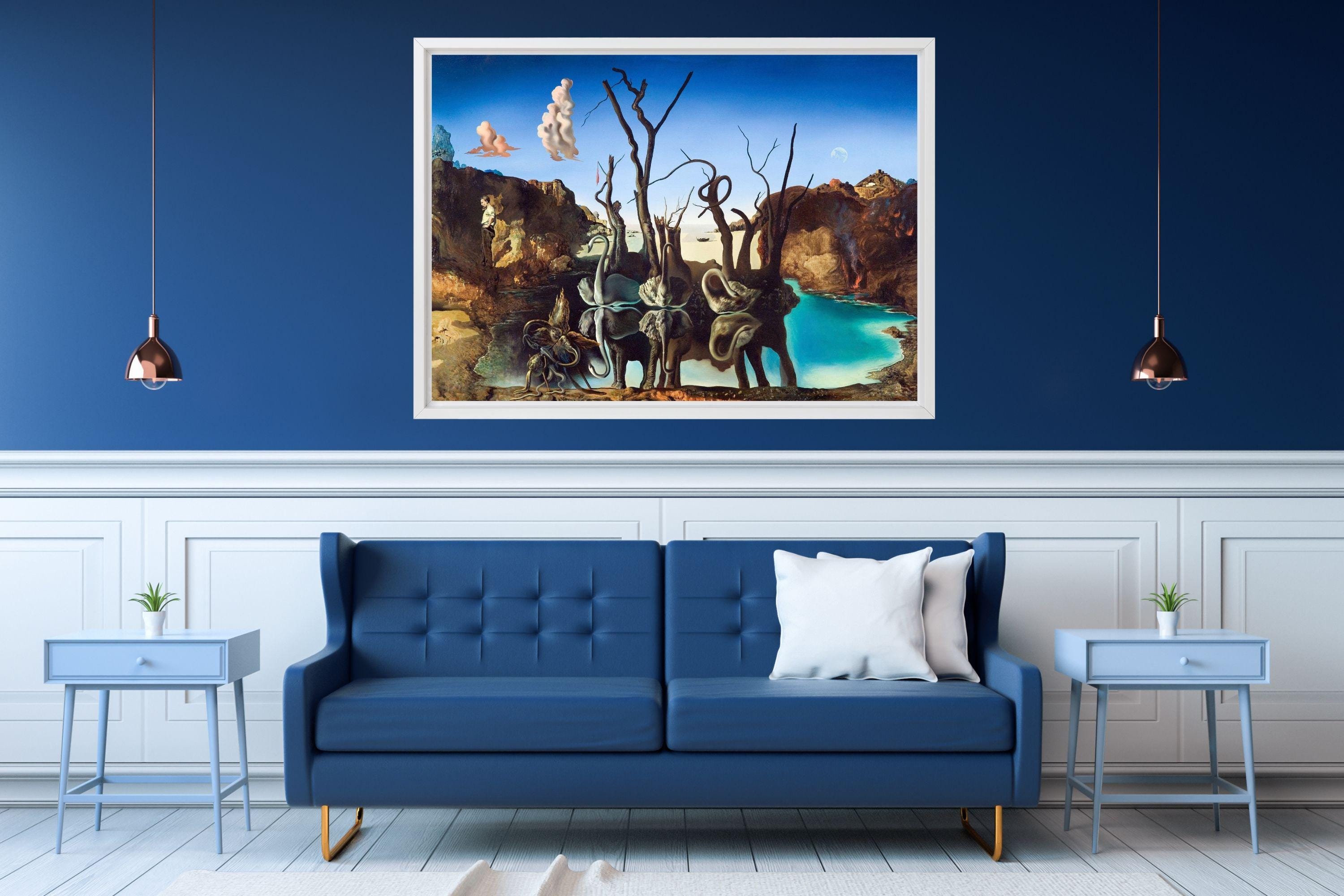 Salvador Dalí - Schwäne Spiegeln Elefanten 1937 | Kunstdruck 80x60 Cm | Hochwertiger Kunstposter