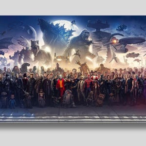 150 blockbuster filmpersonages panorama canvas muurkunst muurkunst nieuwe superhelden, filmpanorama op canvas, eye catcher panorama filmfan cadeau