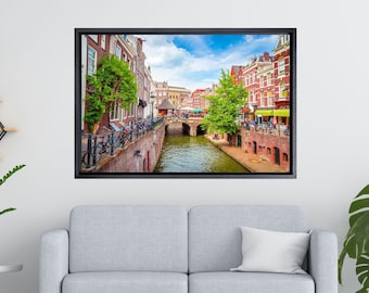 Arte de parede em tela com vista para a cidade de Amsterdã, impressão de pôster de Amsterdã, pinturas de canais de Amsterdã, pinturas da Holanda, impressão de pôster de paisagem holandesa