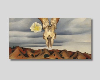 Georgia O'Keeffe Inspired Ram's Head, White Hollyhock Canvas Print, Keeffe Art Poster, Keeffe Print Art, Keeffe Reproduction Art