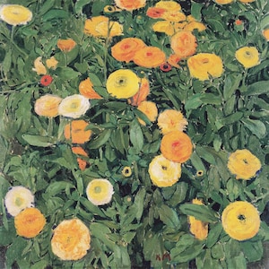 Koloman Moser, Marigolds, 1909 Canvas Print Wall Art,Works by Moser,Vintage Flower Painting,Marigolds Poster,Art Reproduction