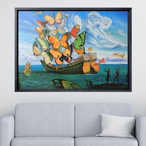 Salvador Dali Ship With Butterfly Sails Canvas Art, Salvador Dali Print, Butterfly Boat,Salvador Dali Framed Canvas, Salvador Dali Paintings