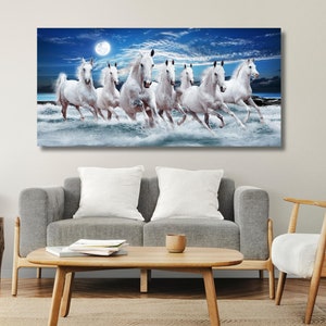 7 Running White Horses Canvas Wall Art, 7 Running Horses Wall Art, Poster, Print Home Decor Colourful Print Canvas Print Decor Home image 4