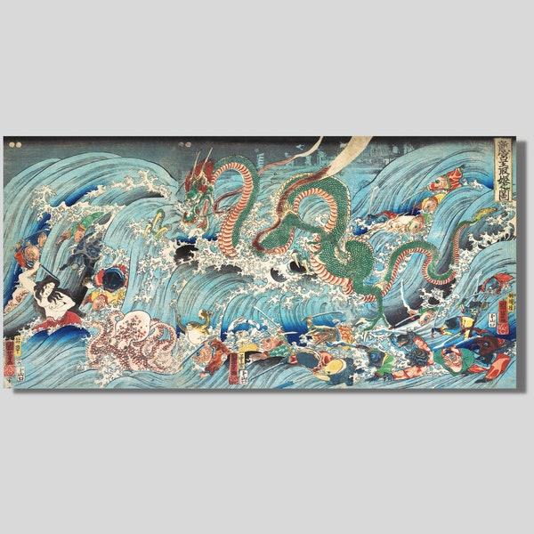 Utagawa Kuniyoshi recuperando la joya robada del palacio del rey dragón lienzo arte de la pared, impresión del cartel de Utagawa Kuniyoshi, arte japonés