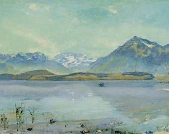 Ferdinand Hodler Thunersee mit Blüemlisalp und Niesen Canvas Print Wall Art, Paintings of Lake Thun by Ferdinand Hodler,Art Reproduction