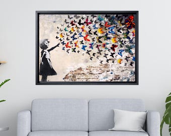 Banksy Wall Art, Graffiti Wall Art Colorful Butterfly Girl Canvas Wall Art Banksy Canvas Wall Art,Graffiti Art,Banksy Canvas Home Street art