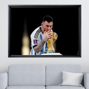 Football Legend Lionel Messi Poster,Messi Kisses The World Cup,The World&#39;s Best Footballer Lionel Messi Poster, Messi Framed Canvas Wall Art