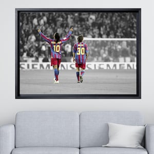 Ronaldinho Messi Poster Print Art,Messi Ronaldinho Canvas Wall Art,Football Art Gift,Gift for Footballer,Barcelona Fan Gift,Game Room Decor