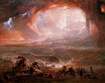 ジョン・マーティン「ポンペイとヘルクラネウムの破壊」1822年キャンバスプリントウォールアート、マーティンポスター、ジョン・マーティン絵画プリント、アート複製