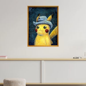 Pikachu Van Gogh Canvas Wall Art, Pikachu Van Gogh Poster, Pikachu ...