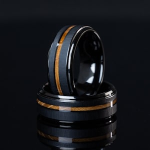 Black Tungsten Whiskey Barrel Wood Inlay Ring - 8mm Mens Wedding Band
