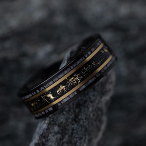 Deer Antler Tungsten Ring: Gold Galaxy Inlay, 8mm Wedding Band