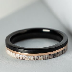 Bague bois de cerf : Alliance noire en tungstène, 4 mm