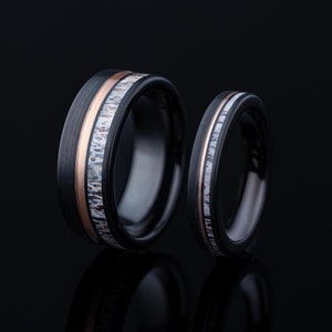 Deer Antler Ring Set: Black Tungsten Wedding Bands