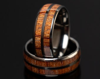 Whiskey Barrel Ring with Wood Inlay, Tungsten and Wood Inlay Man Ring, Unique Mens Wedding Band, Wood Wedding Band, Promise Ring, 8mm