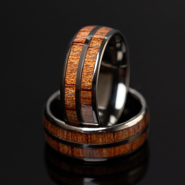 Whiskey Barrel Ring with Wood Inlay, Tungsten and Wood Inlay Man Ring, Unique Mens Wedding Band, Wood Wedding Band, Promise Ring, 8mm