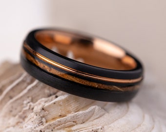 Whiskey Barrel Ring, Wood Inlay Ring, Wood Ring, Women's Wooden Wedding Ring, Wood Wedding Band, Brown Ring, Tungsten Ring, 5mm Ring