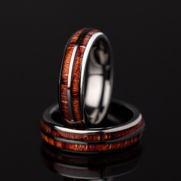 Whiskey Barrel Ring with Wood Inlay, Tungsten and Wood Inlay Woman Ring, Unique Women's Wedding Band, Wood Wedding Band, Promise Ring, 5mm