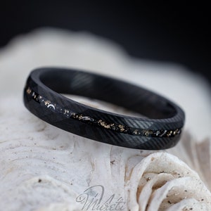 Damascus Meteorite Ring: Crushed Gold Leaf Wedding Band, 4mm