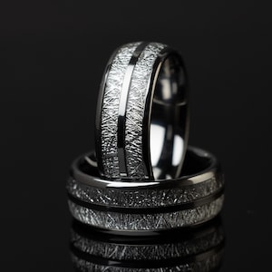 Silver Meteorite Tungsten Wedding Band - 8mm Domed Ring