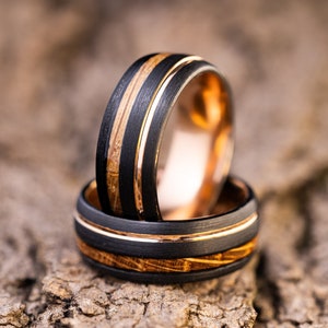 Whiskey Barrel Wood Inlay Tungsten Ring - Brown Plated 8mm Wedding Band