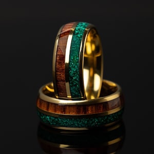Malachite & Koa Wood Tungsten Ring - 8mm Wedding Band