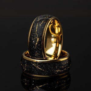 Tungsten Wedding Band: Cosmic Galaxy Ring with Gold Inlay (8mm)