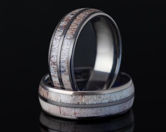 Double Deer Antler Tungsten Ring - 8mm Wedding Band for Men