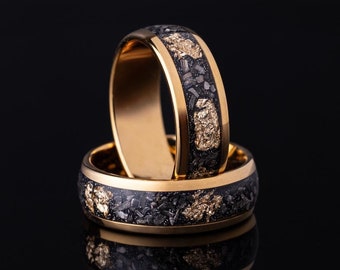 Meteorite Gold Leaf Ring: 24k Gold-Plated Tungsten Band (8mm)