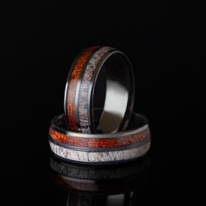Bague en bois de cerf et fût de whisky : Alliance en bois rustique (8 mm)