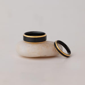Brushed Black Tungsten Ring: 24k Gold-Plated Band, 8mm Mens Wedding Ring image 6