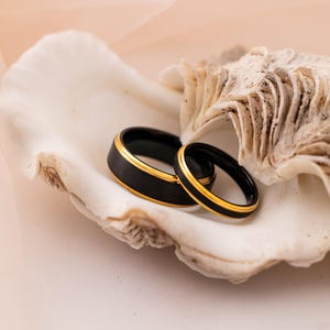 Brushed Black Tungsten Ring: 24k Gold-Plated Band, 8mm Mens Wedding Ring image 7