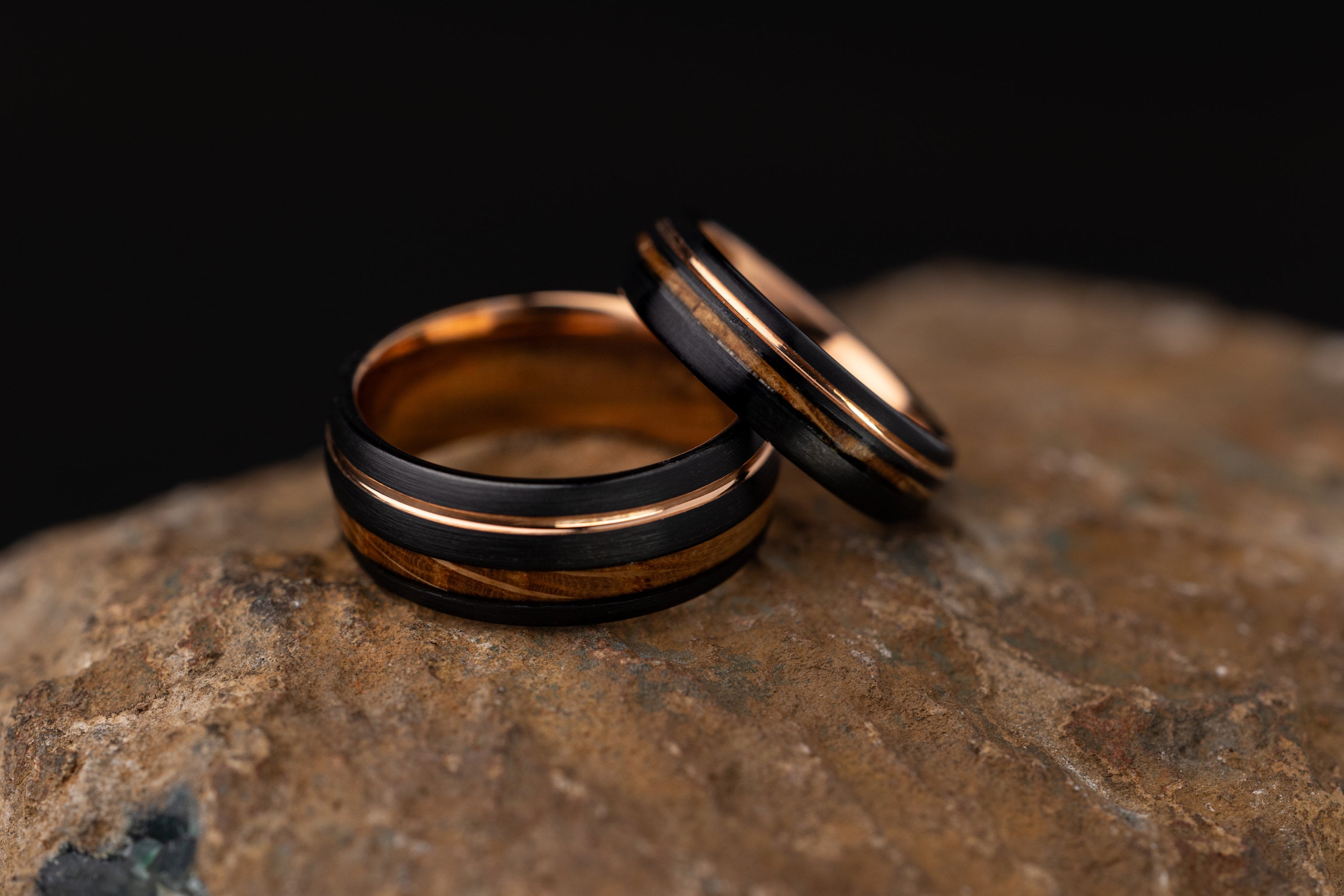 Double Whiskey Barrel Ring, Couples Ring, His and Hers Wedding Rings, Wood Inlay Ring, Wood Ring, Wooden Wedding Ring, Wood Wedding Band