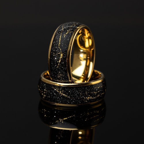 Alliance en tungstène : bague galaxie cosmique avec anneau plaqué or (8 mm)