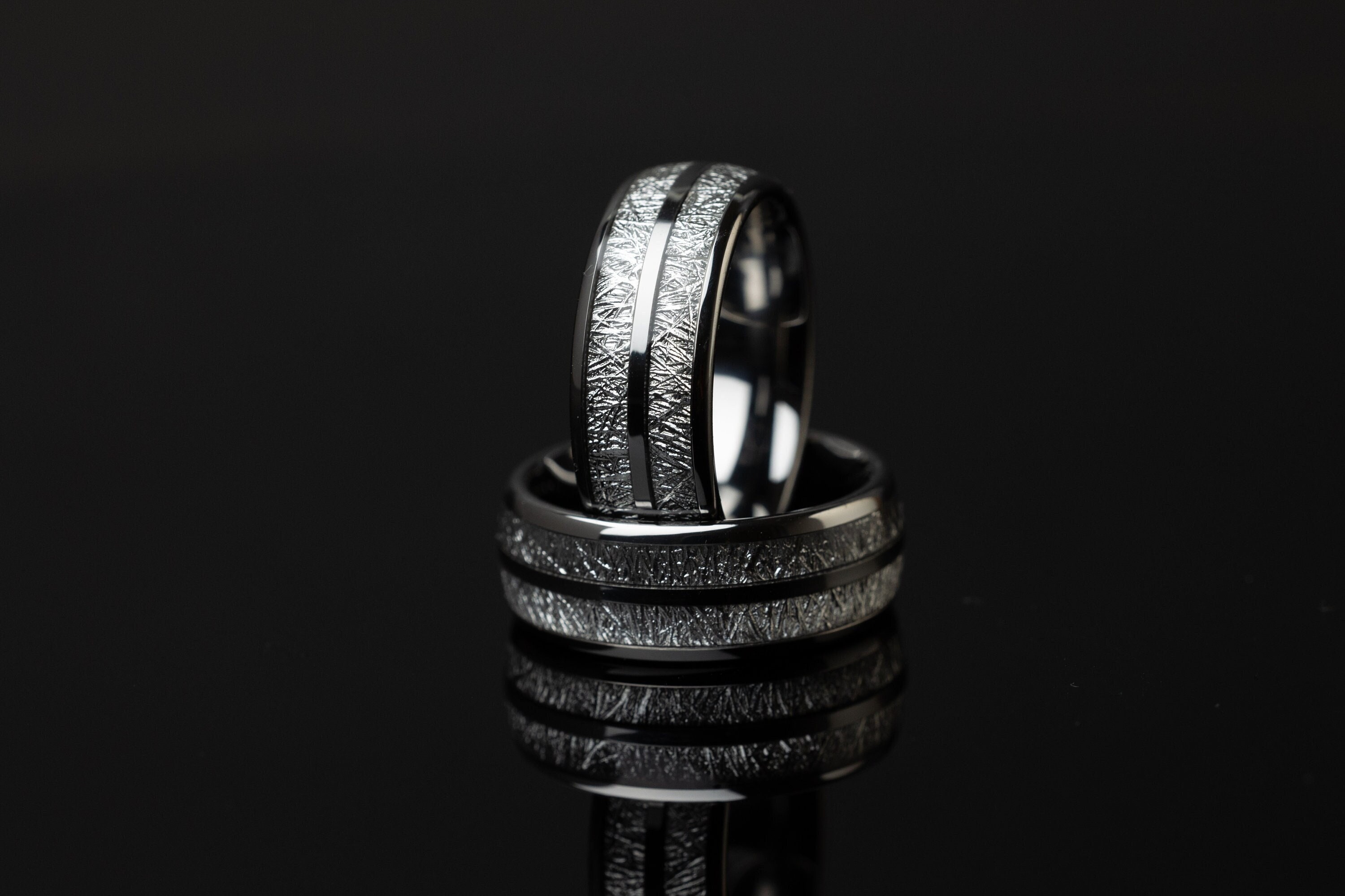 Silver Meteorite Tungsten Wedding Band - 8mm Domed Ring
