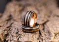Whiskey Barrel Wood Inlay Tungsten Ring - Brown Plated 8mm Wedding Band