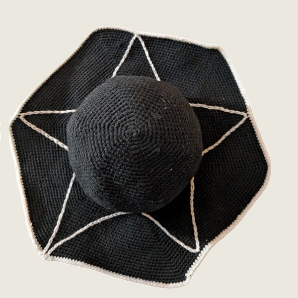 Star/Pentagram Sun Hat Crochet Pattern,  Enchanting, Witchy, Bo-Ho, Gothic style accessory, great for beginners