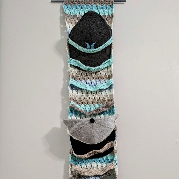 Hanging Hat Organizer Crochet Pattern,  BoHo Décor, Baseball cap/ Hat hanger, Hat Display Rack