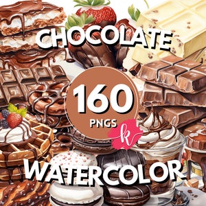 Clipart aquarelle au chocolat, collation dessert Clipart, stries de chocolat, chips de bonbons, gâteau des cliparts, bonbons, bonbons, cupcake, téléchargement immédiat