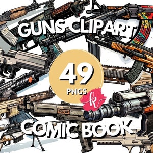 Comic Book Guns Clipart, PNGs van hoge kwaliteit, Kaart maken, Scrapbooking, Planner Art, Digitale Download, Craft Supplies Bundel, Gratis Commercieel