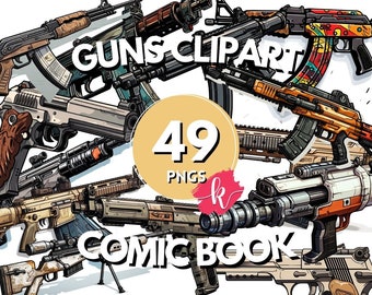Comic Book Guns Clipart, High Quality PNGs, Card Making, Scrapbooking, Planner Art, Digital Download, Craft Supplies Bundle, Free Commercial