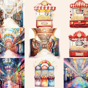 Arcade Game Watercolor Clipart Bundle, Retro Arcade Machine, Gaming ...