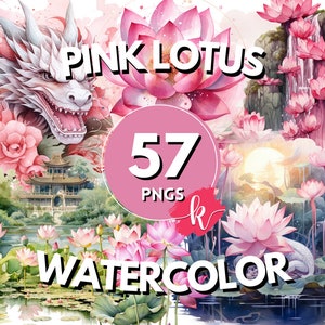 Lotus bloemen aquarel clipart bundel, bloemafbeeldingen, bloemen clipart, prachtige bloemen graphics, instant digitale download, commercieel gebruik