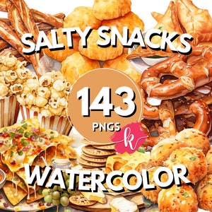 Salty Snack Watercolor Clipart, Menu Clip Art, Dessert Images, Planner Printable Graphics, Food Clipart, Instant Download, Commercial Use