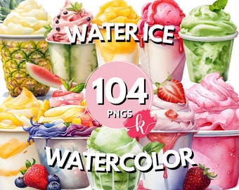 Water Ice Cream Watercolor Clipart Bundle, Italian Ice, Flavored Desserts, Sugar Sweet Treats, Instant Digital Download, Commercial Use