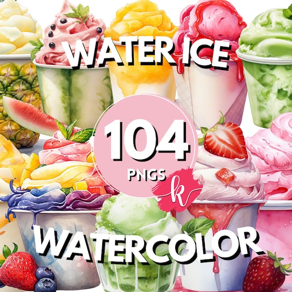 Wasser Eis Aquarell Clipart Bundle, italienisches Eis, aromatisierte Desserts, Zucker süße Leckereien, sofortiger digitaler Download, kommerzielle Nutzung