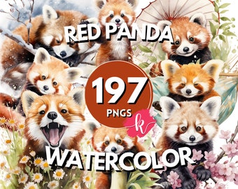 Red Panda Watercolor Clipart, Red Panda png, Animal In Flowers png, Romantic clipart, Panda Clipart, Animal Clipart, Free Commercial Use