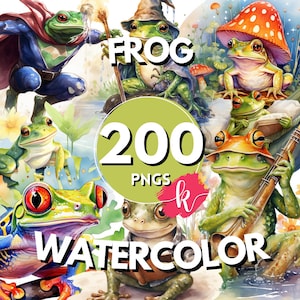 Bundle de cliparts aquarelle grenouilles, Images de grenouille, graphiques de crapaud vert, bassins de marée Lily Croaker, téléchargement numérique instantané, usage commercial gratuit
